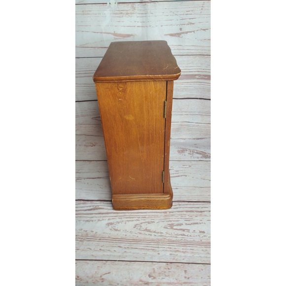 Rare Vintage Wood Jewelry Box Armoire Artistic Design Glass Door Shelves w/Mirro - Picture 3 of 12